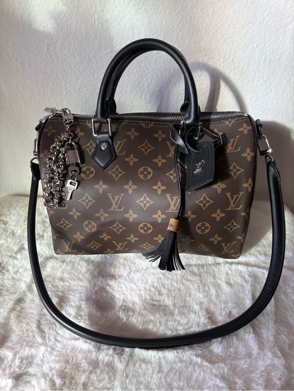 Inspired Brown Monogram Satchel with Black Trim